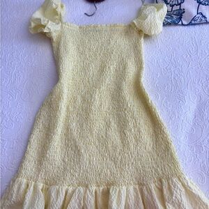 ZARA Yellow Textured Mini Dress with Ruffle Sleeves